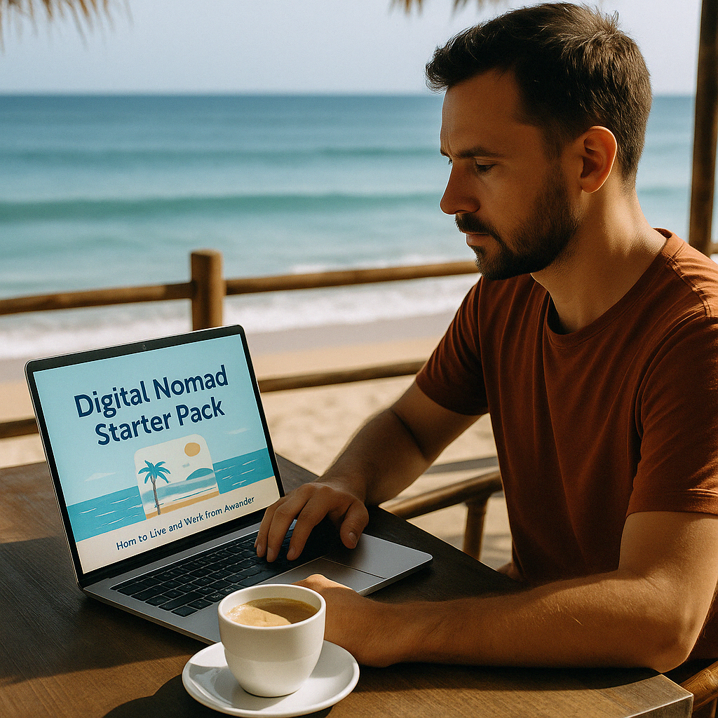 Digital Nomad working from a beach café